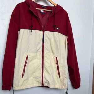 Tommy Hilfiger Burgundy and Beige Windbreaker unisex XL